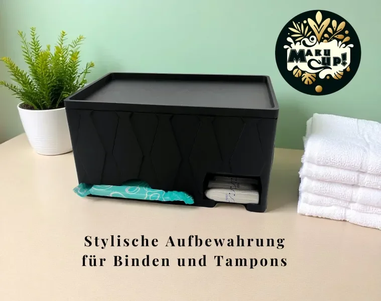 Maku Up! Binden & Tampon Organizer | Moderne Periodenbox aus PLA | Hygienebox fürs Bad | 3D-gedruckt mit Rautenmuster