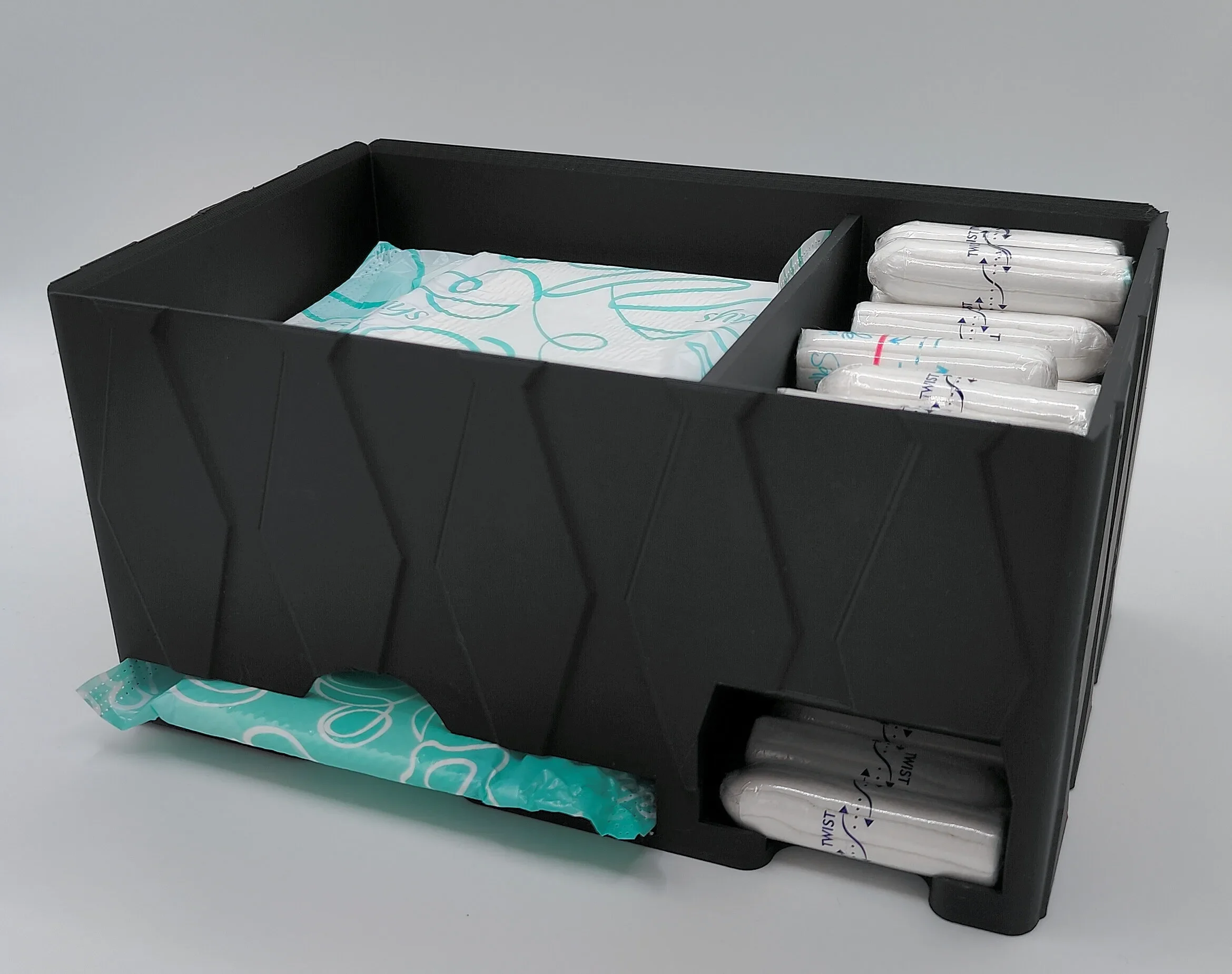 Maku Up! Binden & Tampon Organizer | Moderne Periodenbox aus PLA | Hygienebox fürs Bad | 3D-gedruckt mit Rautenmuster