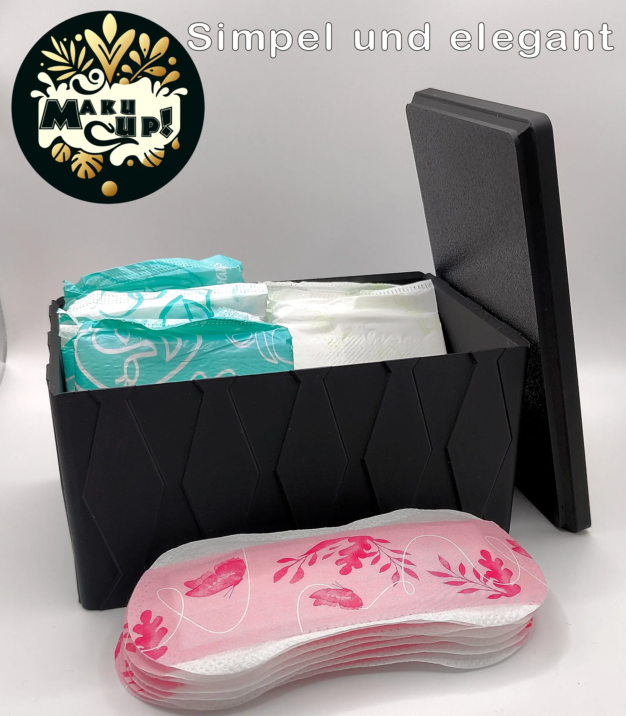 Maku Up! Moderner Binden- & Tampon-Organizer – Stilvolle Schatulle für dein Badezimmer | 3D-gedruckt mit Rautenmuster 1