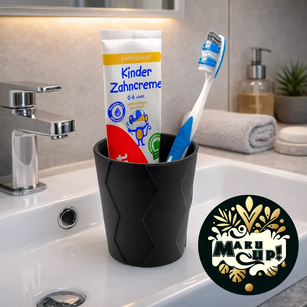 Maku Up! Moderner Becher mit Rautenmuster | Stiftehalter Schreibtisch | Zahnbürstenbecher Badezimmer | Minimalistischer Organizer Schwarz
