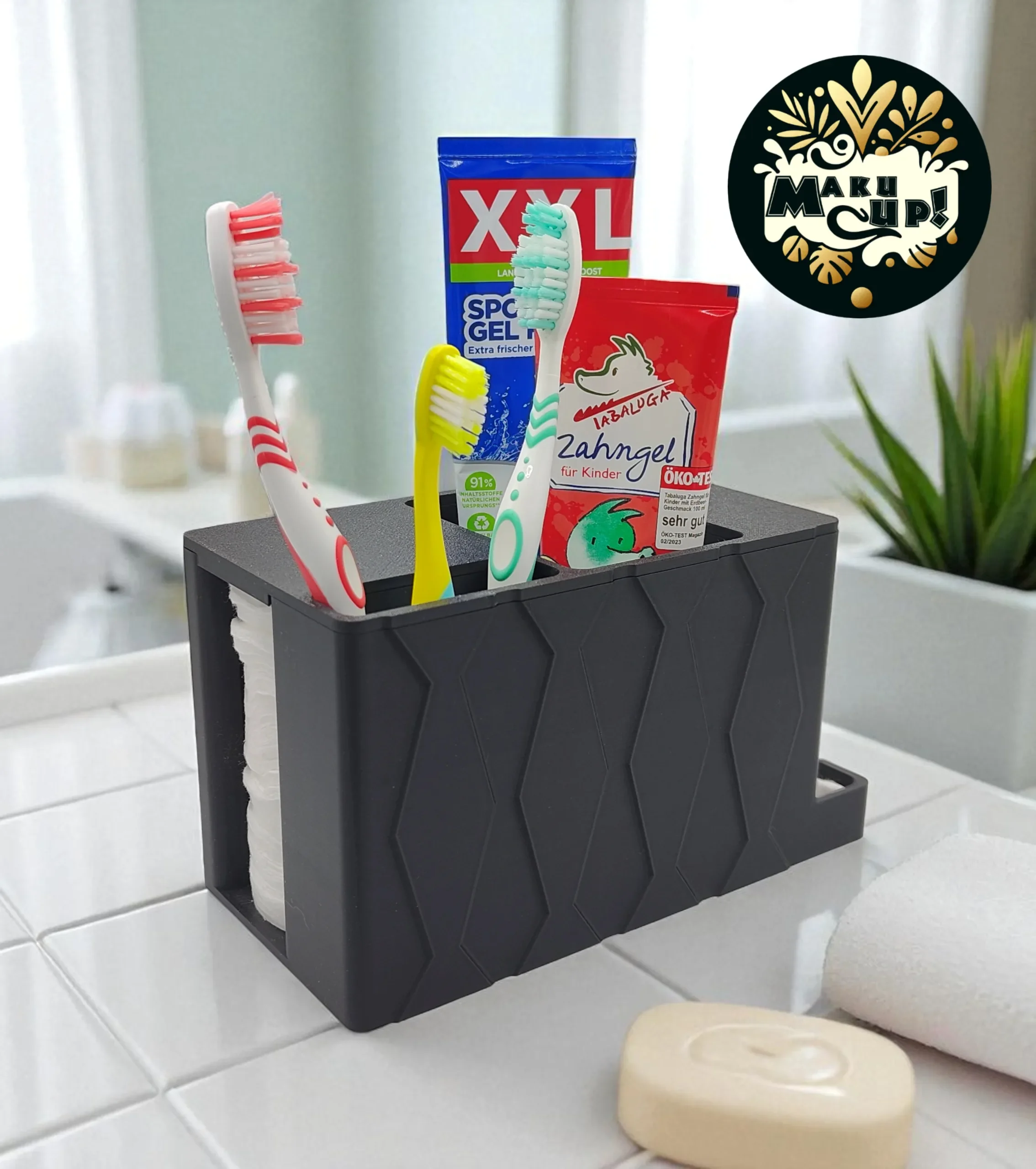 Maku Up! Kosmetik und Bad Organizer mit Deckel – Aufbewahrung für Pinsel, Kamm, Wattepads, Wattestäbchen uvm – Wassergeschützt & Hygienisch