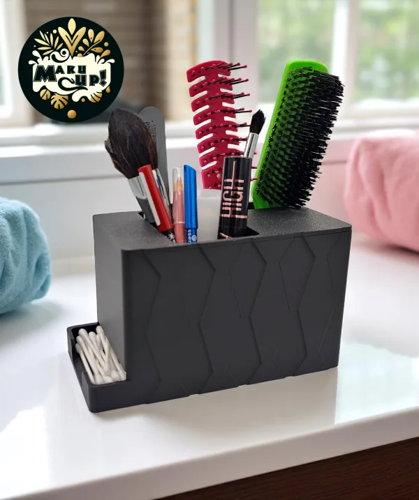 Maku Up! Kosmetik und Bad Organizer mit Deckel – Aufbewahrung für Pinsel, Kamm, Wattepads, Wattestäbchen uvm – Wassergeschützt & Hygienisch