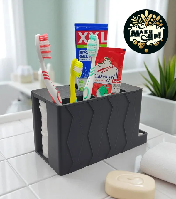 Maku Up! Kosmetik und Bad Organizer mit Deckel – Aufbewahrung für Pinsel, Kamm, Wattepads, Wattestäbchen uvm – Wassergeschützt & Hygienisch – Bild 11